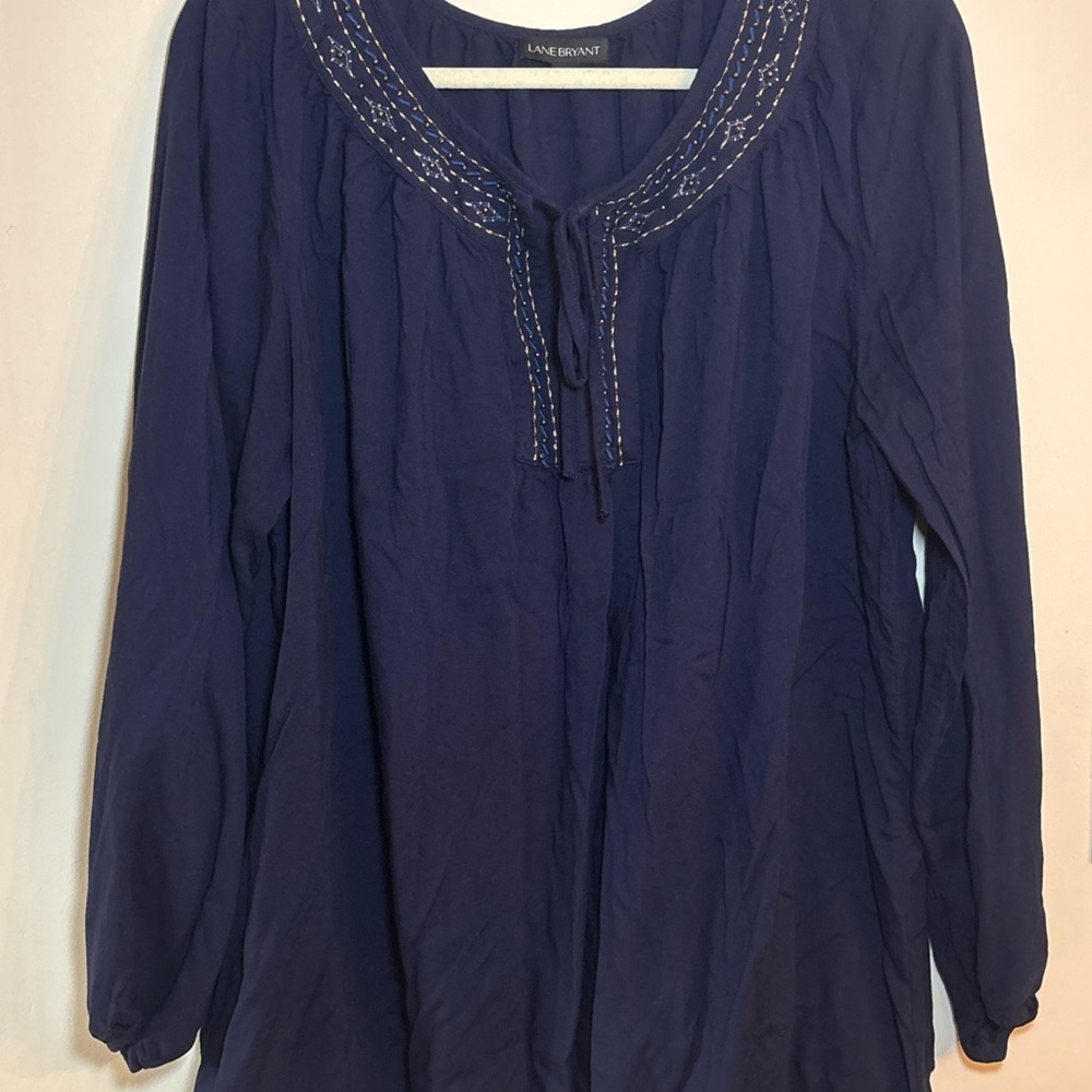Lane Bryant Navy Blouse with Embroidery